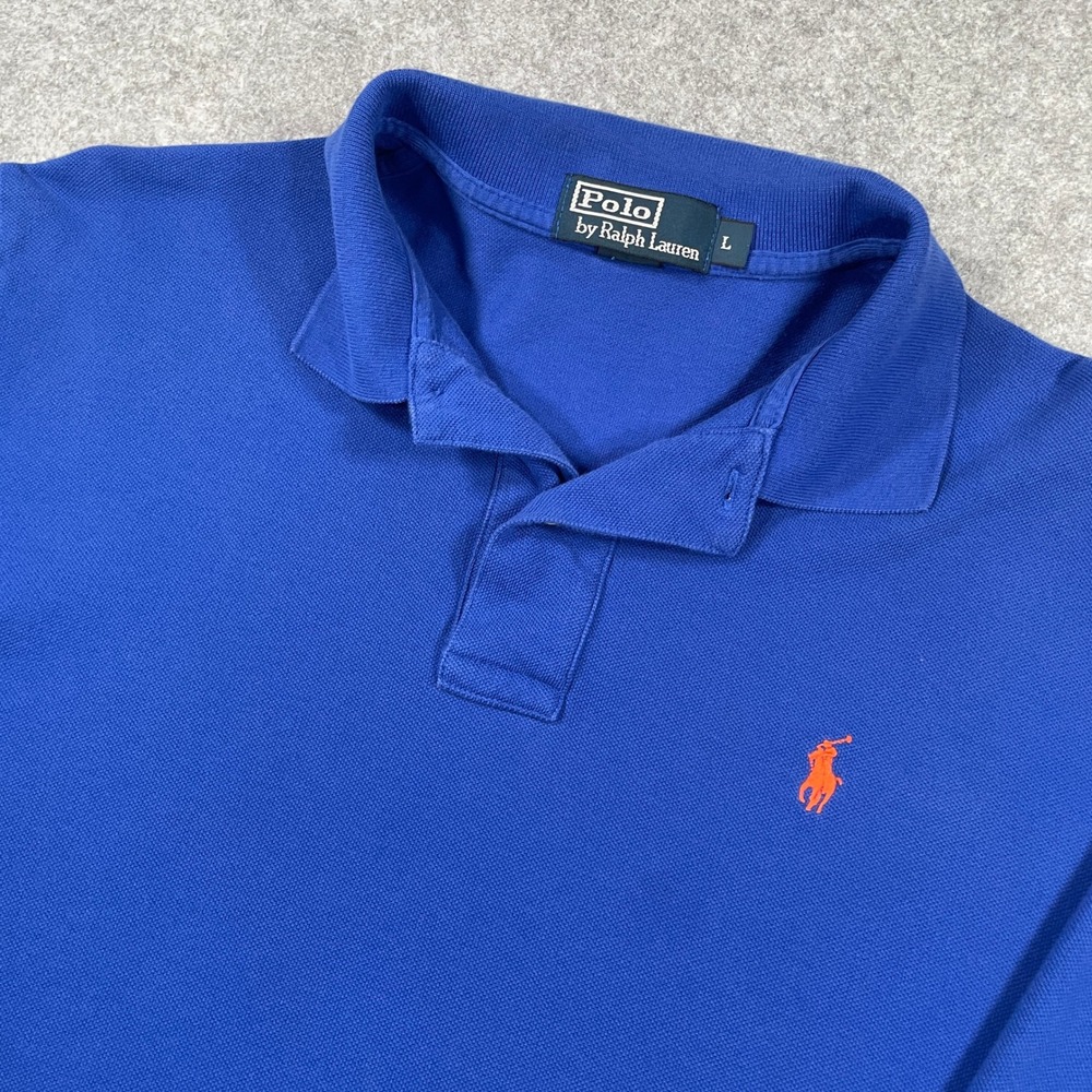 Ralph Lauren Vintage Mens Polo Shirt L Blue Long Sleeve Classic Prep Button Down